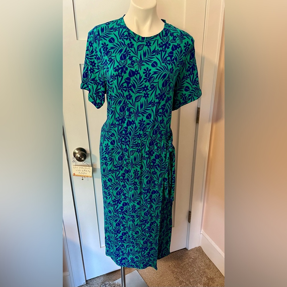 Boden tie waist Floral Green and Blue Dress